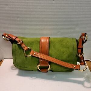 COACH Chelsea Y2K W Green Shoulder Bag Suede Carmel Leather Vintage Flap Front